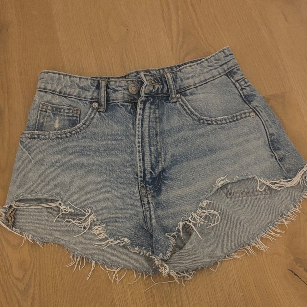 Zara Blue Frayed Hem Jean Shorts